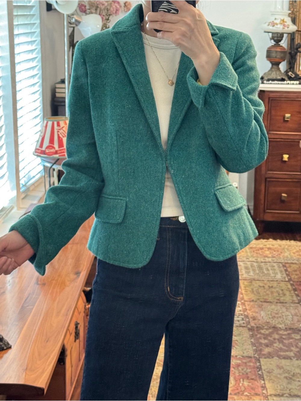 J Crew 100% Wool Green Blazer Jacket Full Lined Size 6P